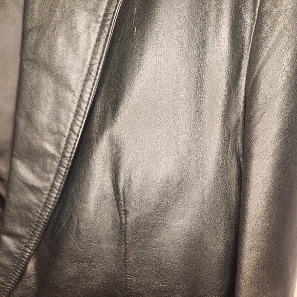 Y2K Vintage Bermans Black Mens Genuine Leather Blazer 2 Pocket 2 Button Size 42 - Picture 7 of 16